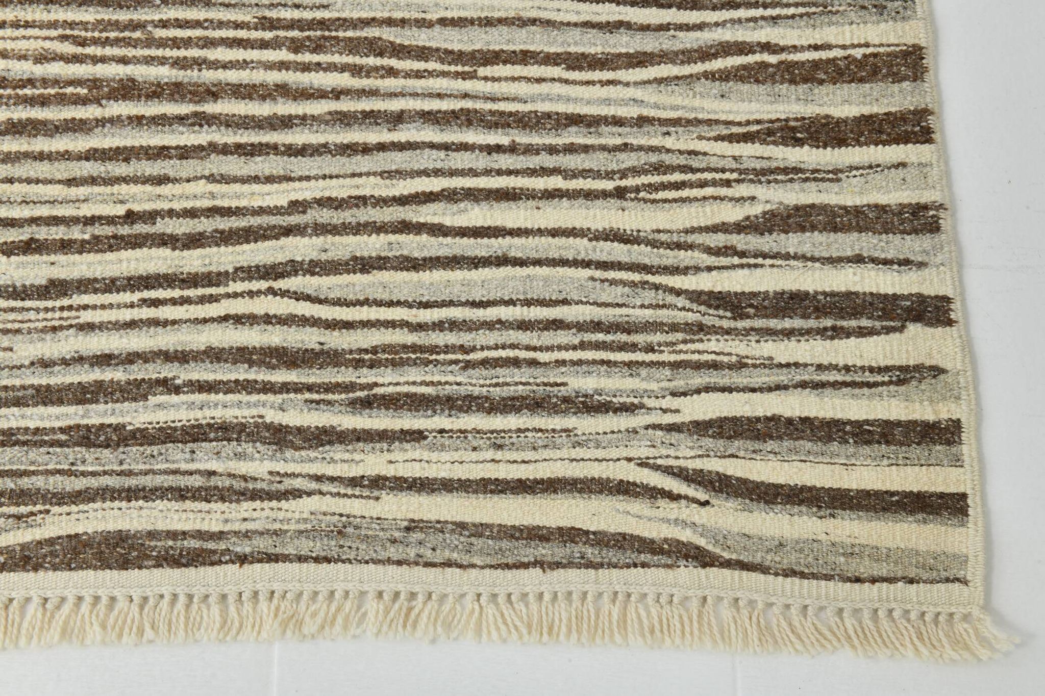 Beige Brown Ethnic Vintage Kilim Rug, 242x311Cm