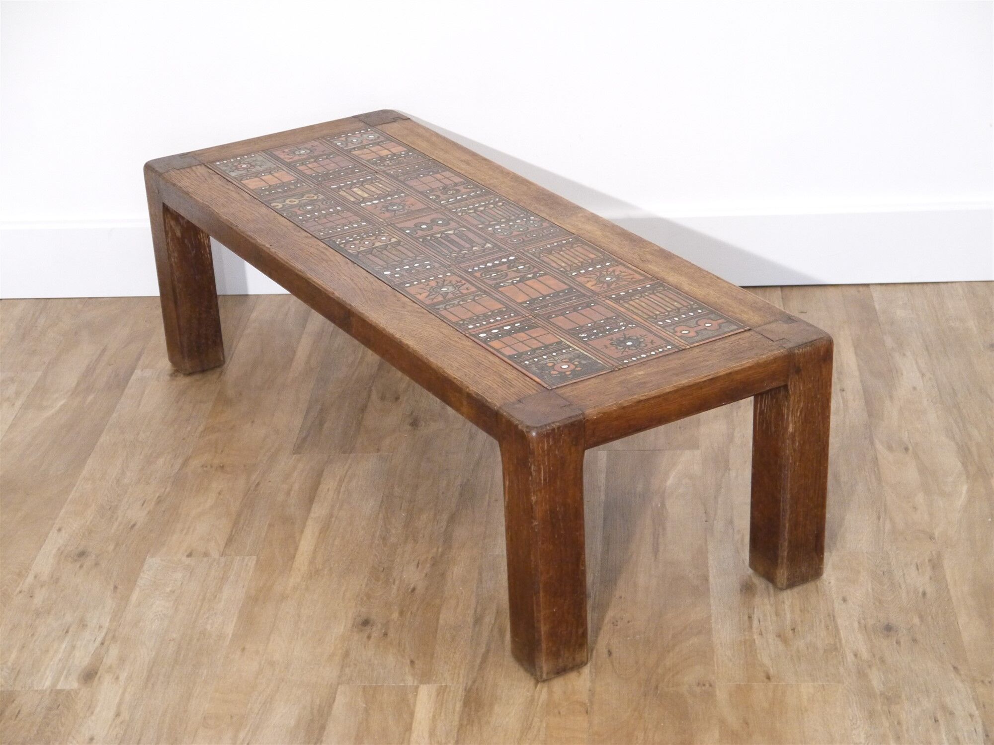 Roland Zobel wood and ceramic brutalist coffee table, 1960s