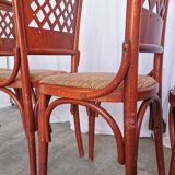 Vintage Italian Bistro Chairs - 1980s Reddish Wood, Brown Fabric - Set of 4