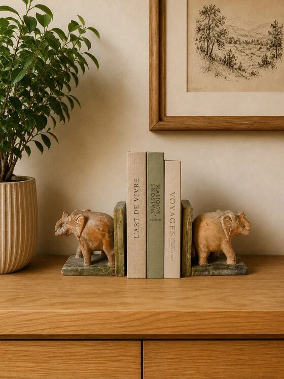 Elephant bookends in natural stone