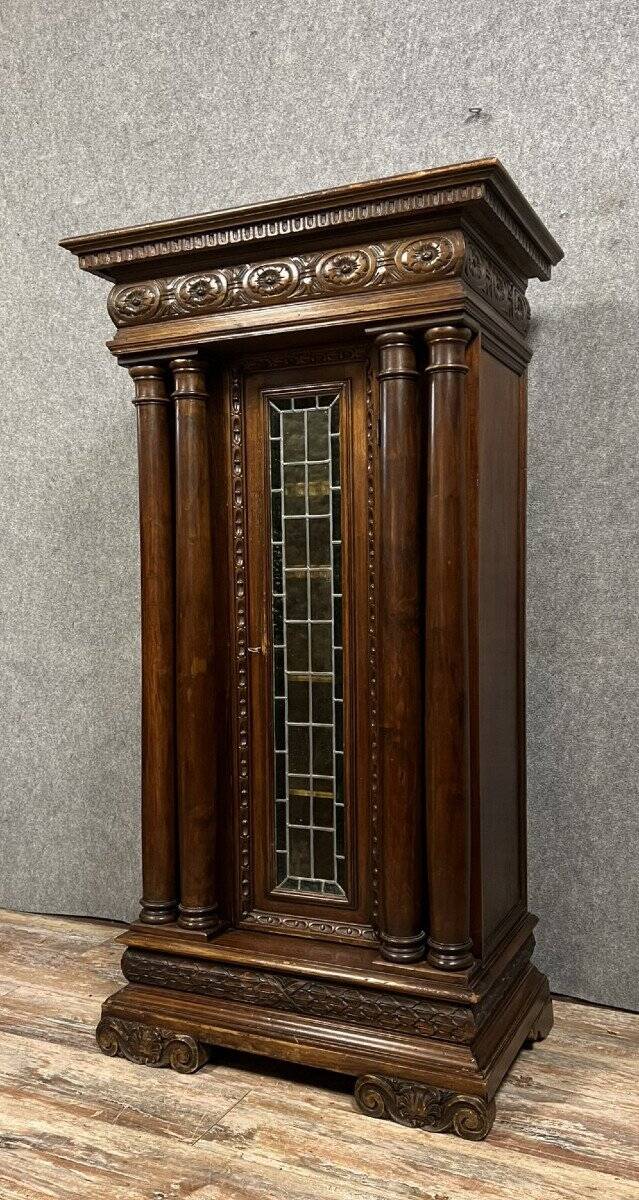 Superb Renaissance Style bookcase display case in carved walnut and oak circa 1850