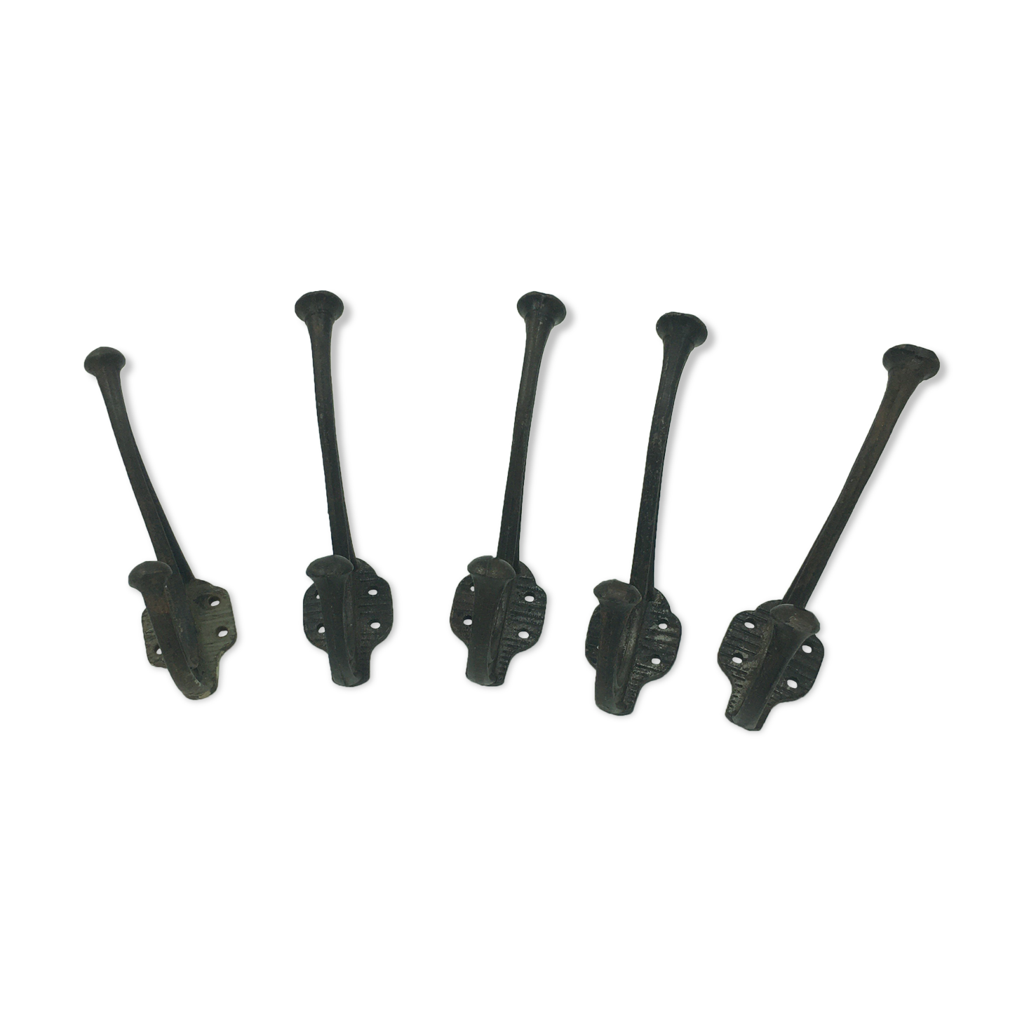 Set of 5 cast iron hooks early 20th