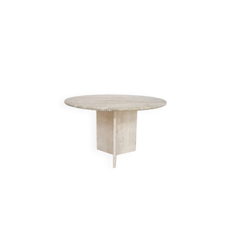 Table à manger ronde vintage en travertin, Pays-Bas, années 1970