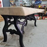 Large industrial table cast iron foot and top solid oak raw