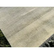Minimalist Handmade Area Rug in Ivory. Hand-Knotted Wool and Bamboo Carpet