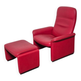 Desede DS50 avec pouf en cuir rouge, Suisse années 1980.