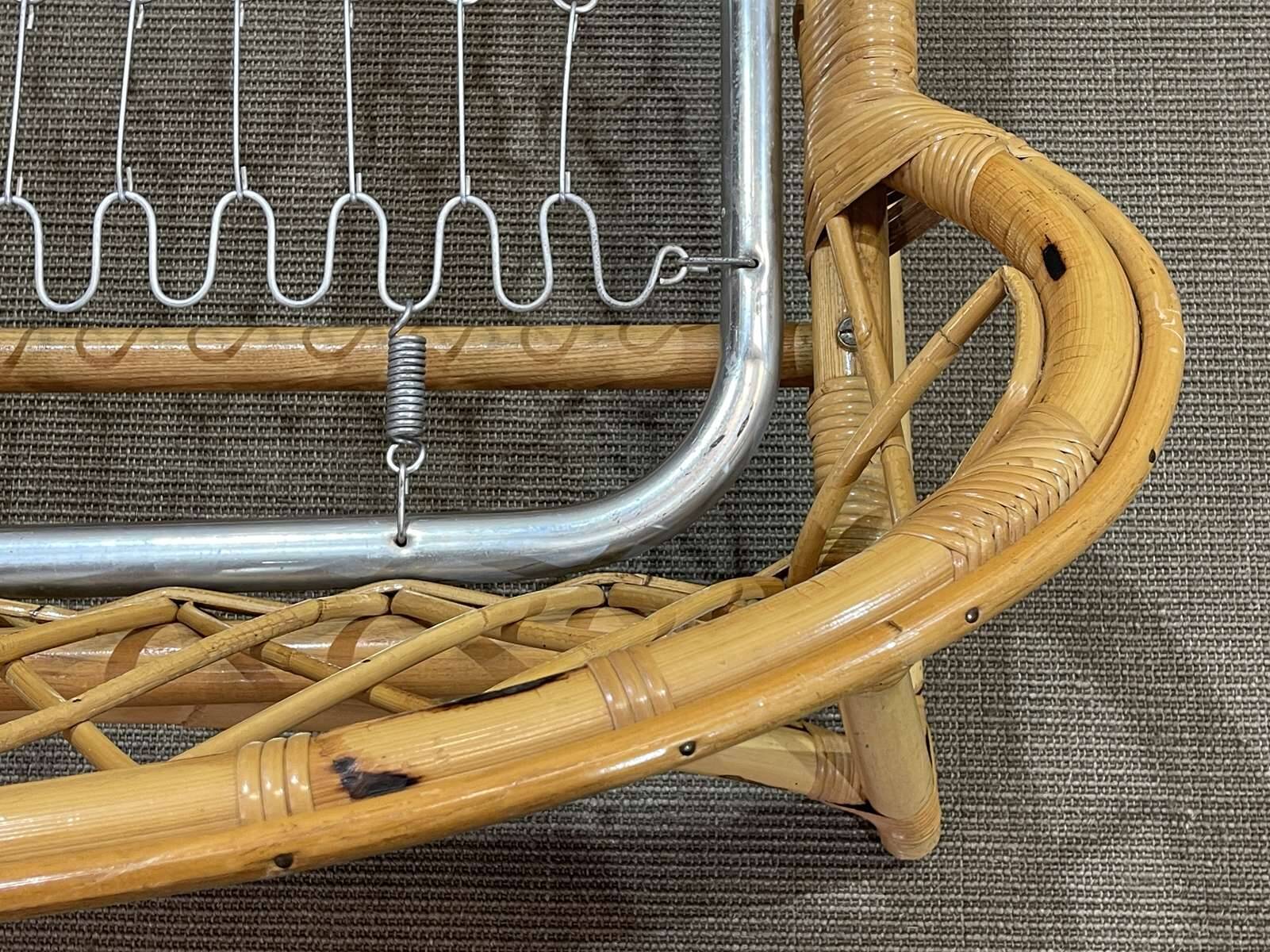 1960s rattan bed with metal base