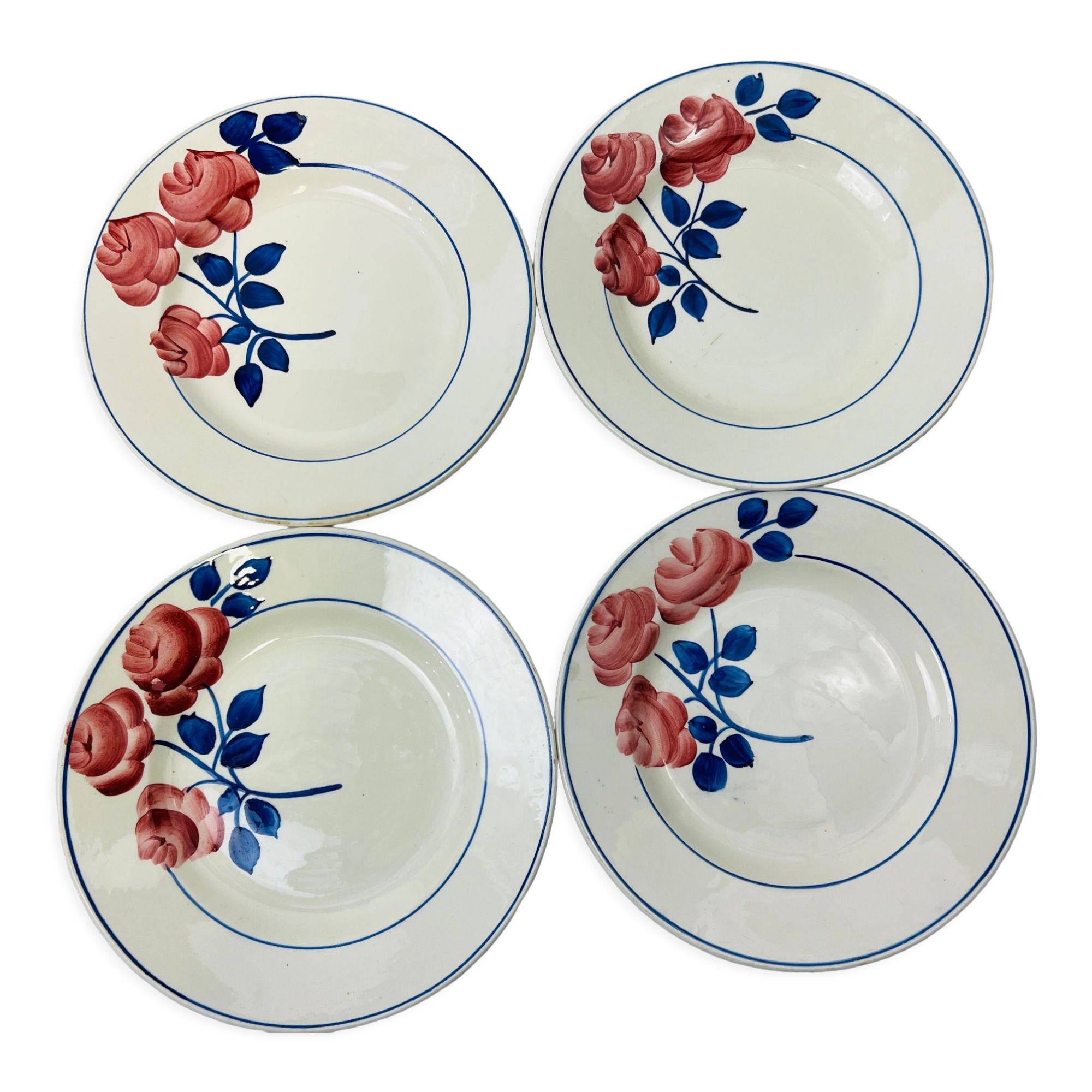 4 dessert plates vintage flower rose red HBCM