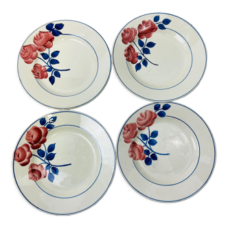 4 dessert plates vintage flower rose red HBCM