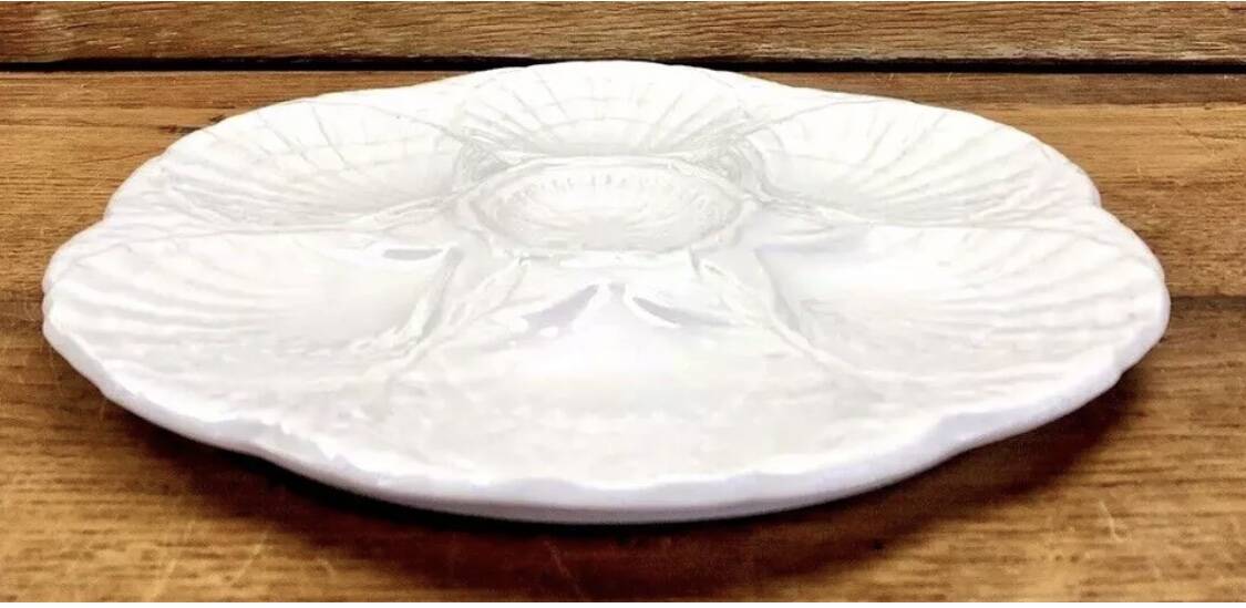 6 assiettes à huîtres blanche barbotine Sarreguemines