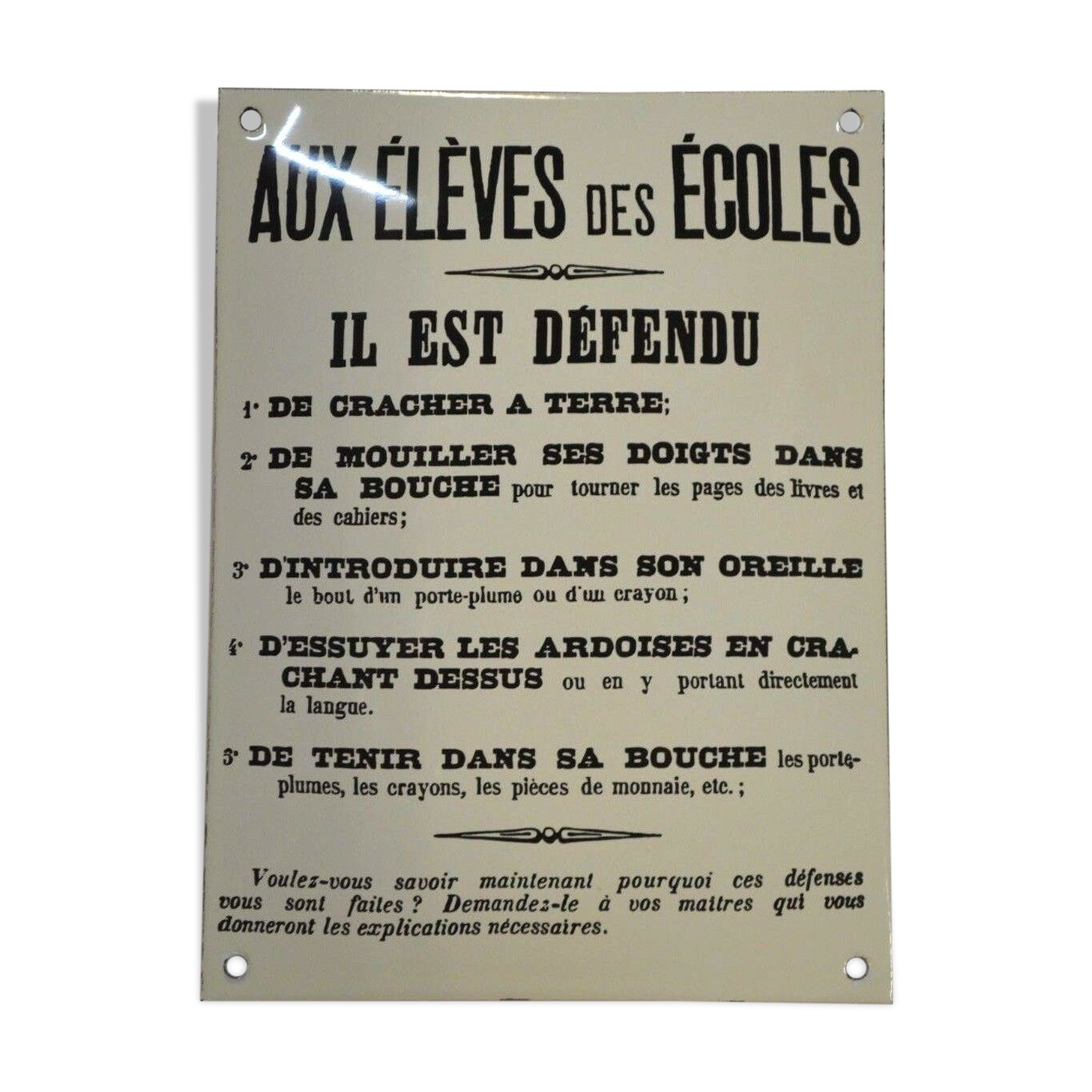enamelled plate "to school pupils...."