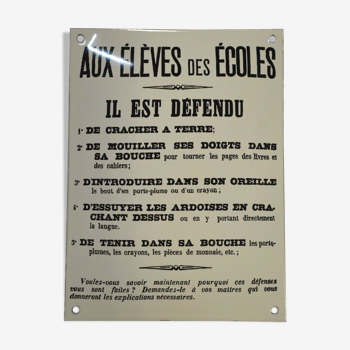 Plaque émaillée "aux élèves des écoles...."