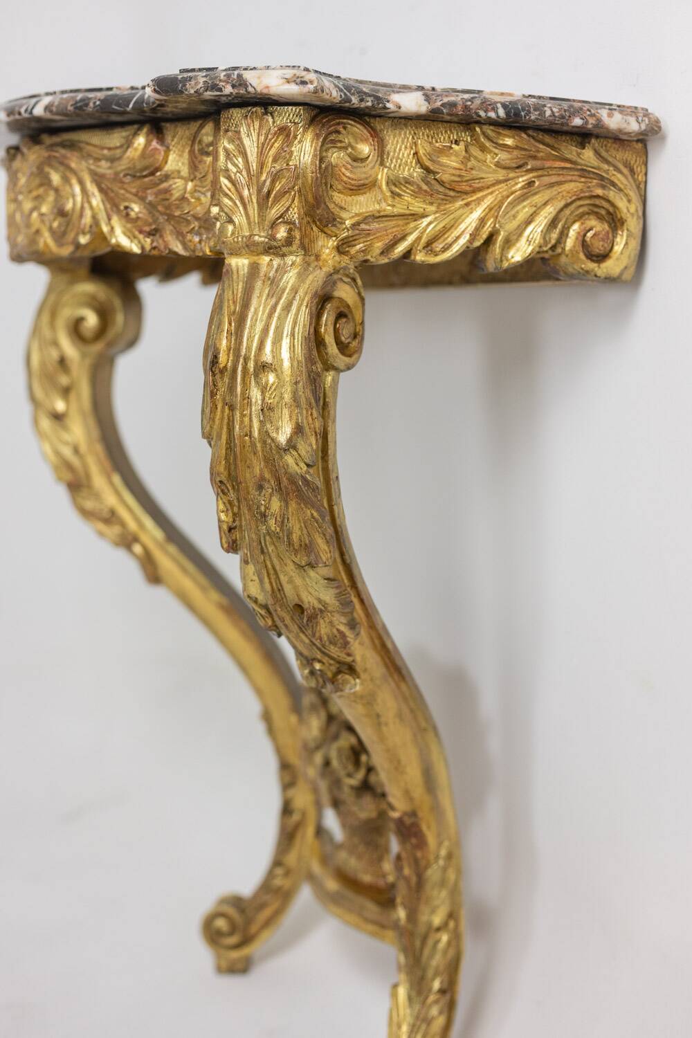 Louis XV period carved and gilded wooden console. Circa 1880.