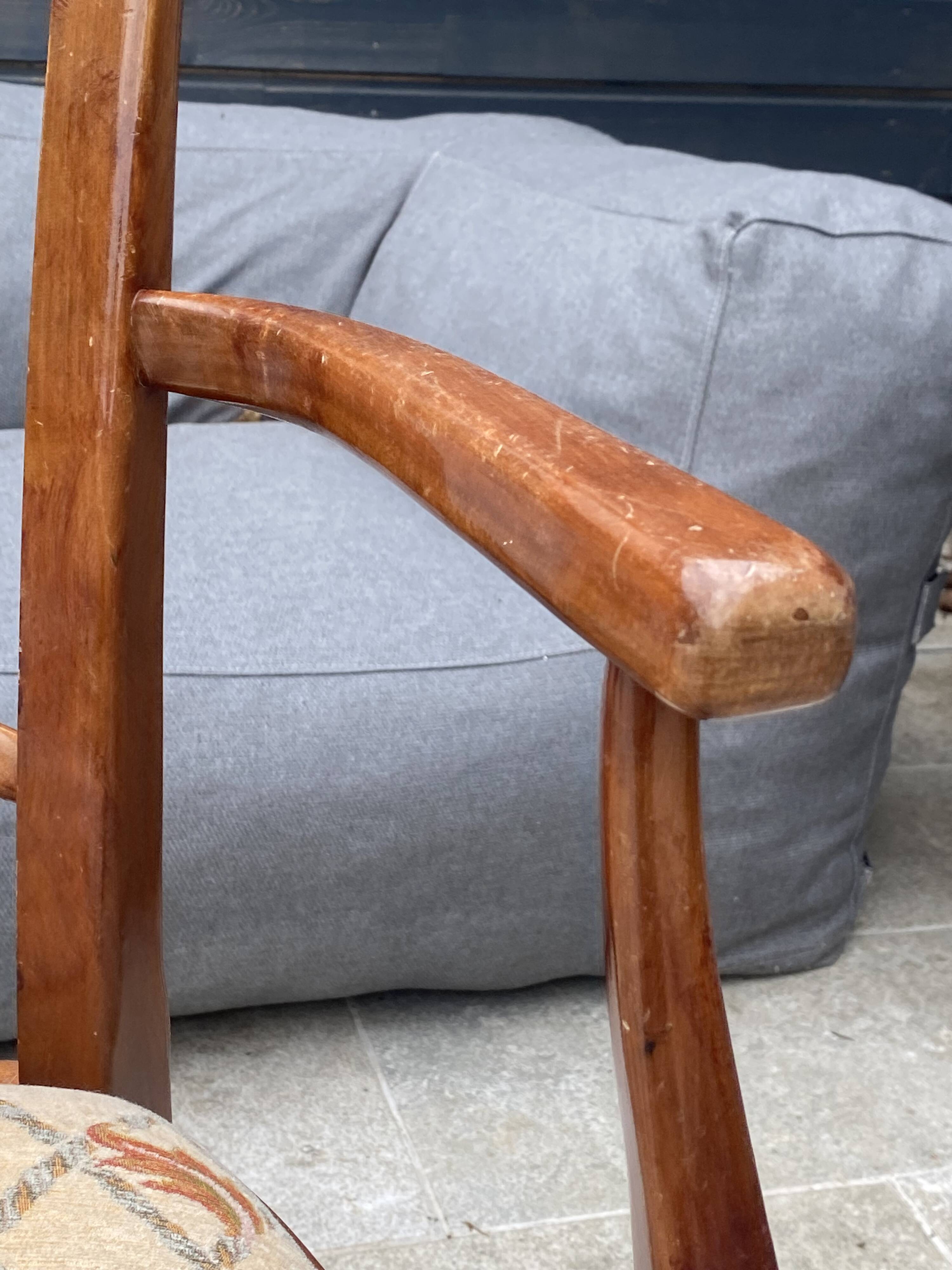 Fauteuil de bureau ancien en merisier et tissu