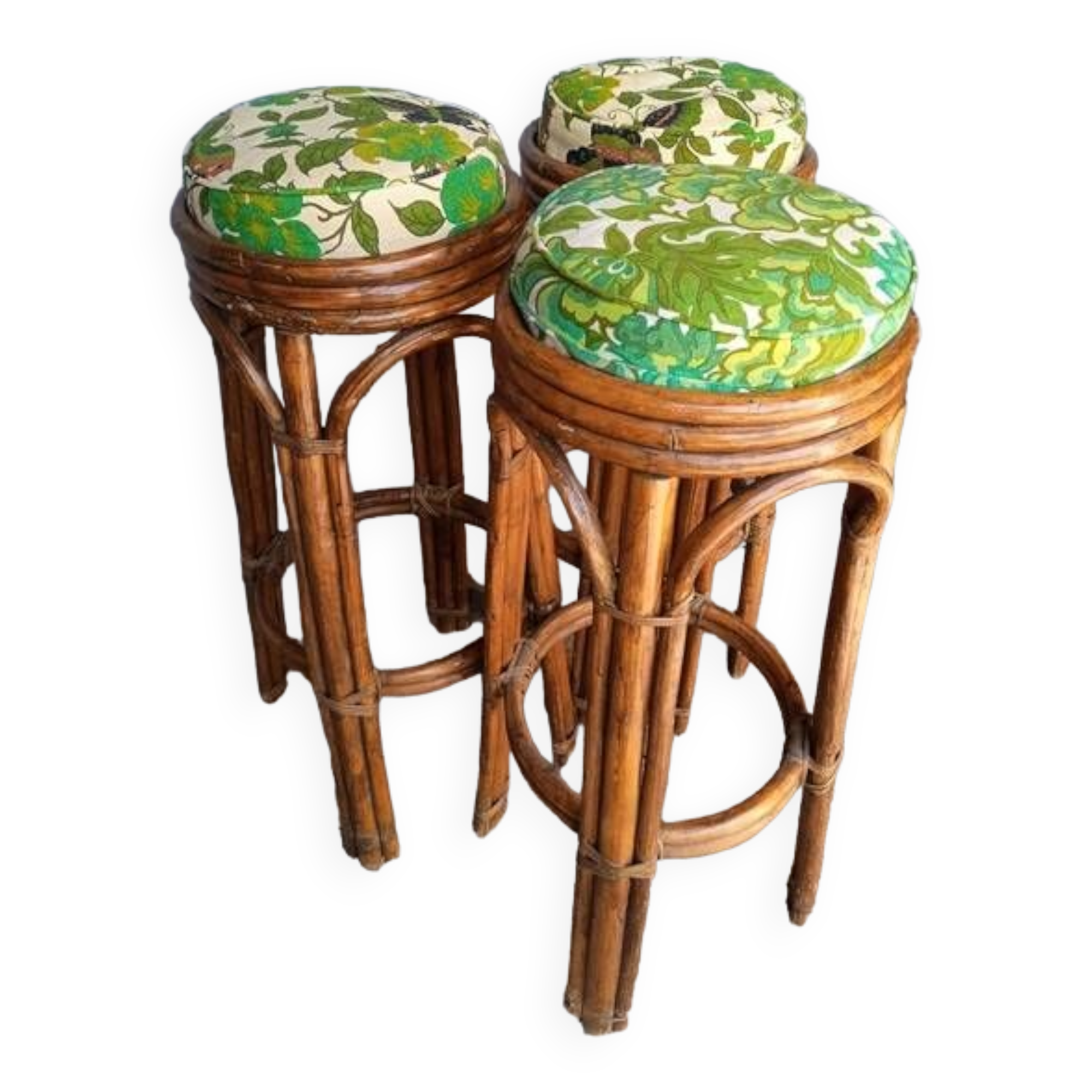 3 vintage high rattan bar stools 1970