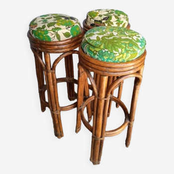 3 vintage high rattan bar stools 1970