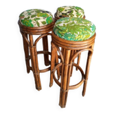 3 tabourets rotin haut de bar vintage 1970