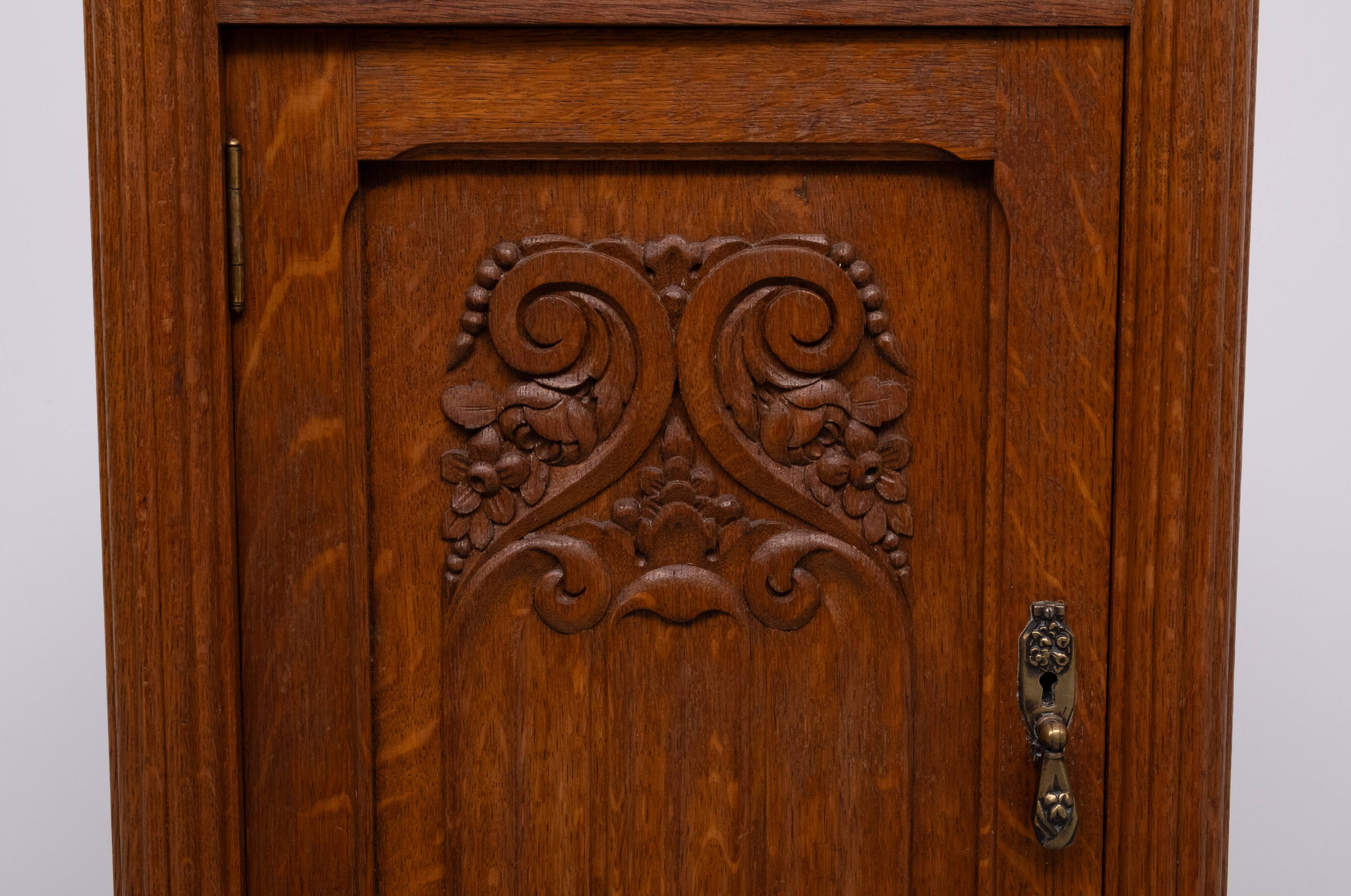 Art Nouveau Nightstand, Solid Oak & Marble Top, Hand-Carved, 1920s