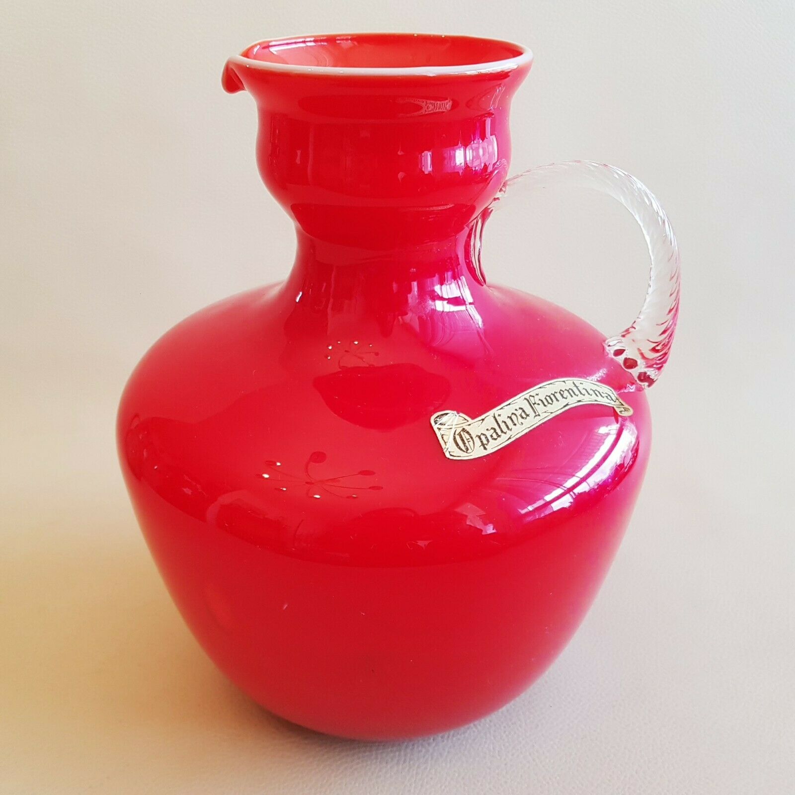 Opalina Fiorentina pitcher in blown red opaline