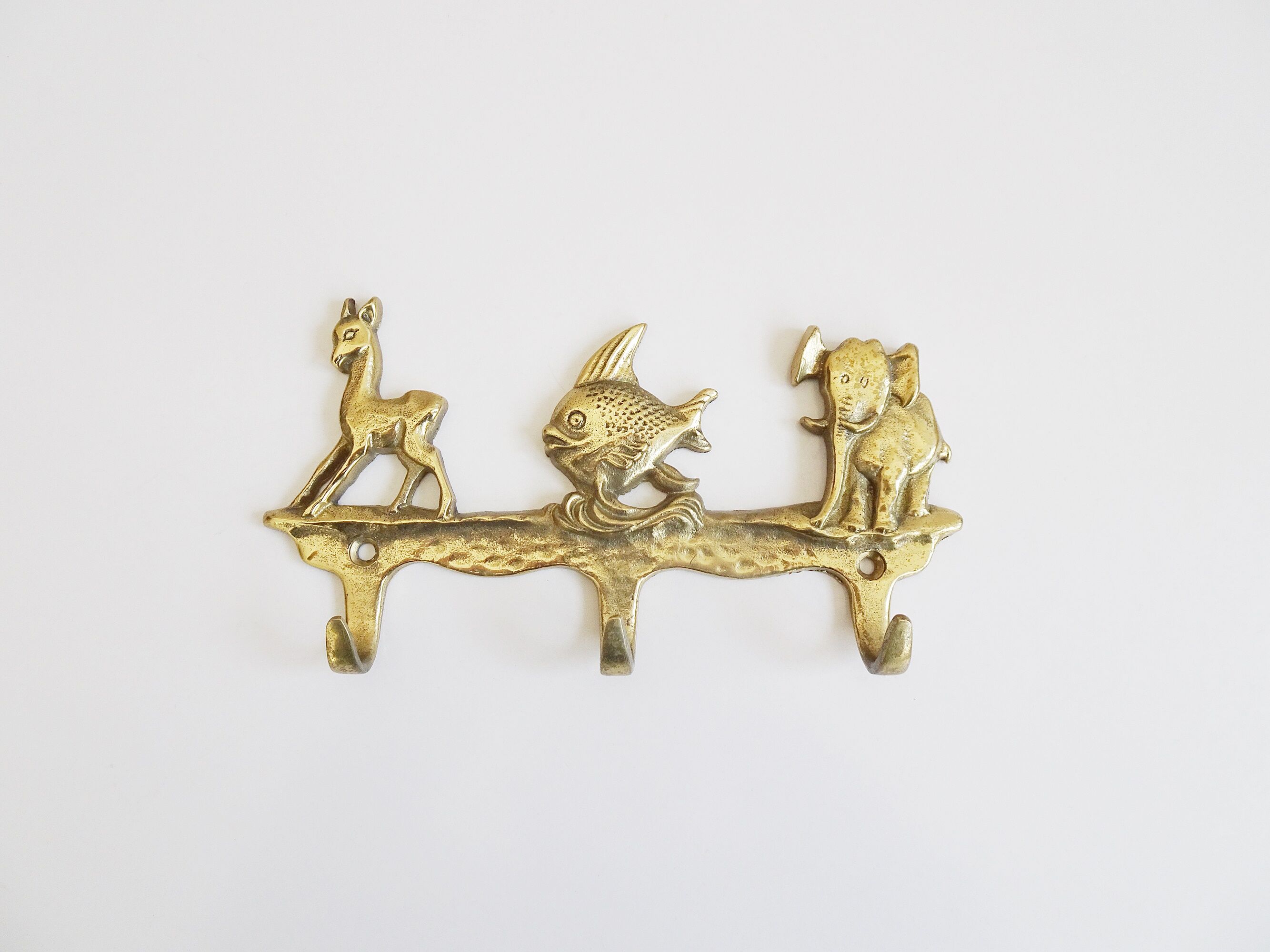 Brass coat rack with animal motif, wall hook children's room, key rack