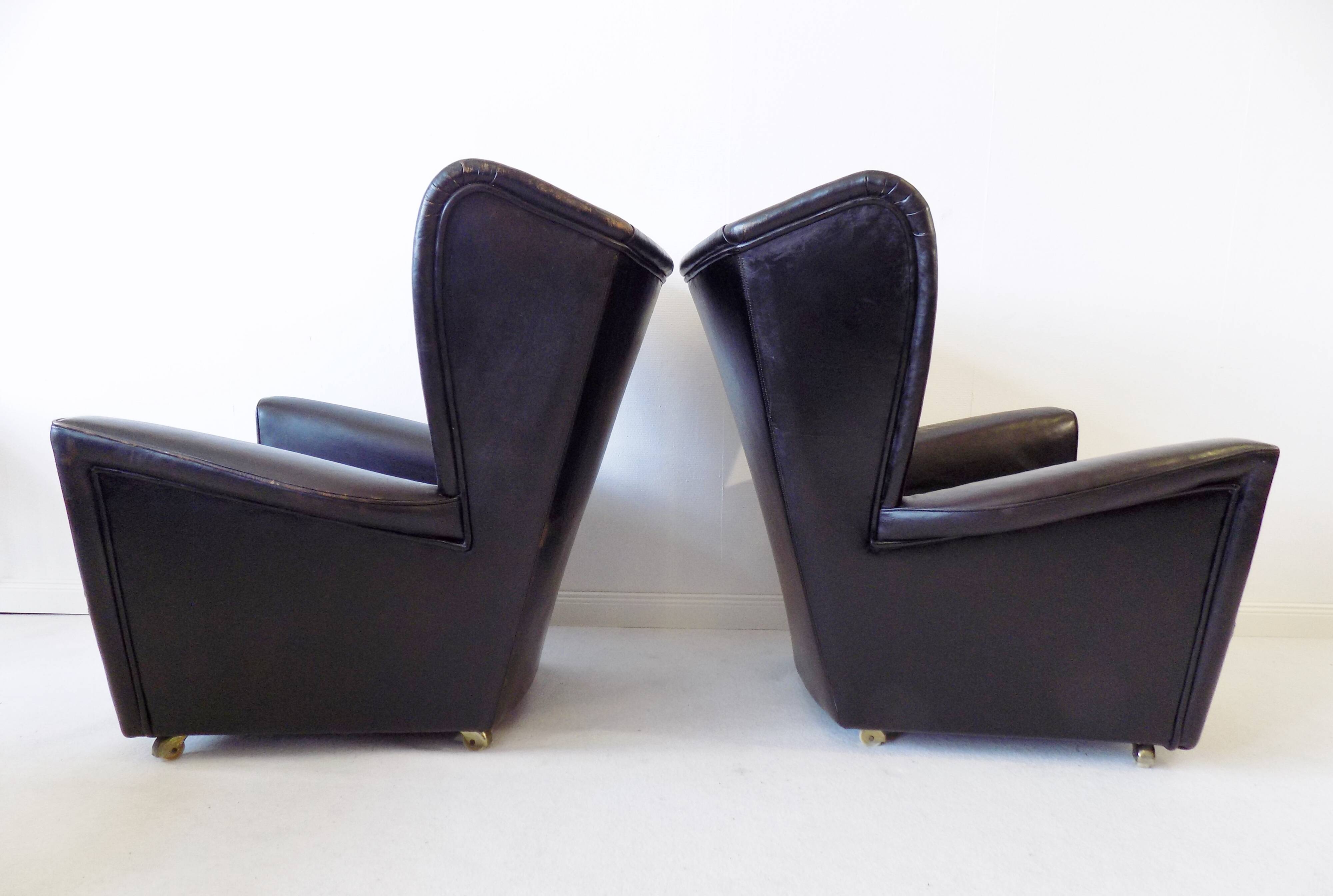 Howard Keith pair of black leather armchairs for HK Furniture