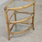 Rattan and glass corner shelf 1970