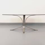 Vintage Rounded Rectangular Oval Coffee Table in Glass and Chromed Metal from the 70s