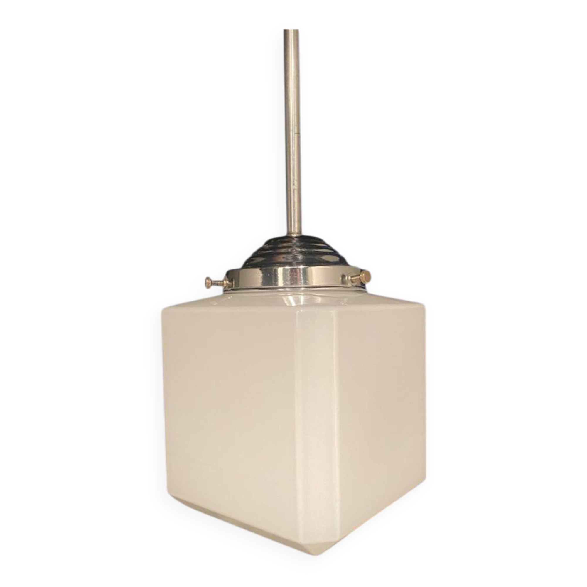 Suspension cube in white opaline Art Deco 1930