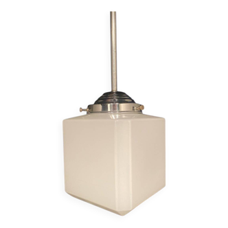 Suspension cube in white opaline Art Deco 1930