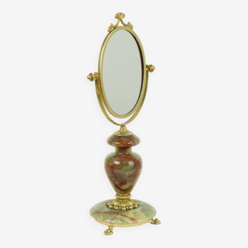 Miroir de courtoisie italien vintage en marbre, onyx et laiton