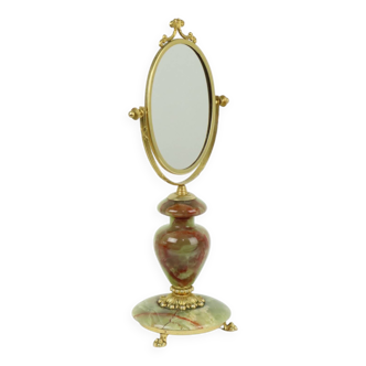 Vintage Italian Vanity Mirror Make Up Mirror Onyx Marble Brass