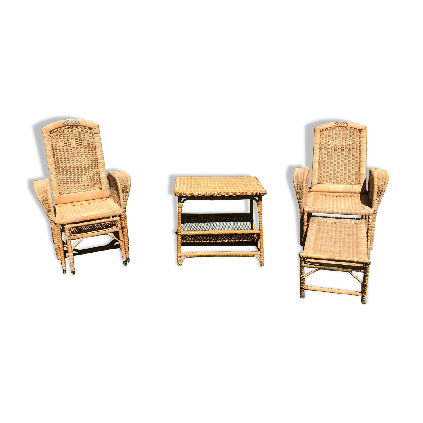 Set 2 sun loungers and table 60s