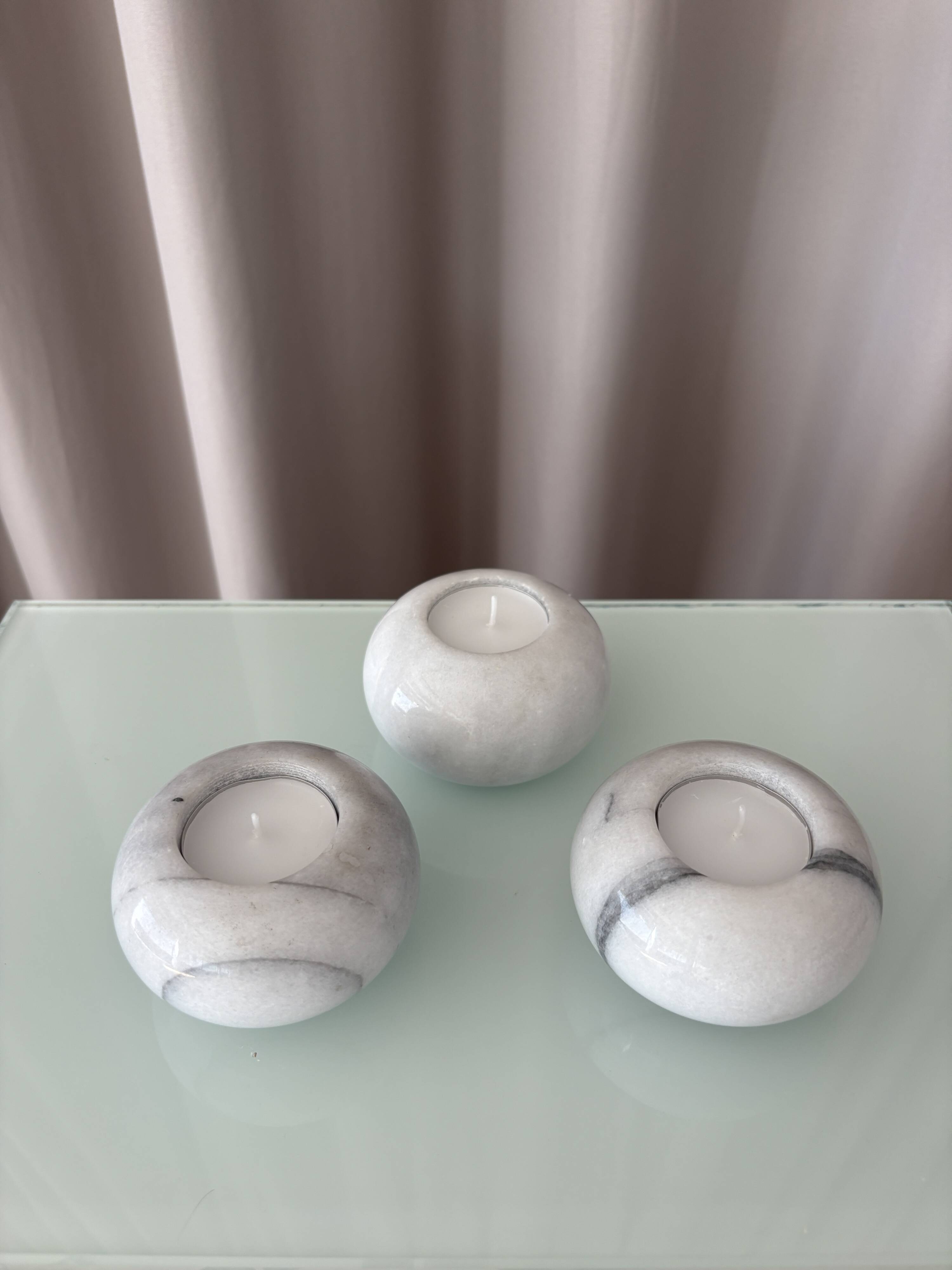 Set of 3 White Marble Tea Light Holders – Minimalist Scandinavian Style