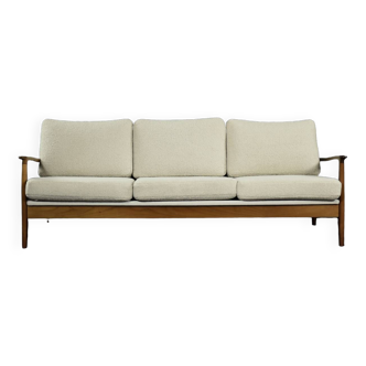 Mid-Century German Modern 3-seater Teak & Boucle White Sofa and Daybed by Eugen Schmidt