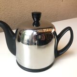 Guy Degrenne salam calorifuge teapot 4 ceramic cups - vintage chrome 70