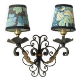 Antique black and gold metal wall lamp - 18th century style foliage lampshade