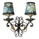 Antique black and gold metal wall lamp - 18th century style foliage lampshade