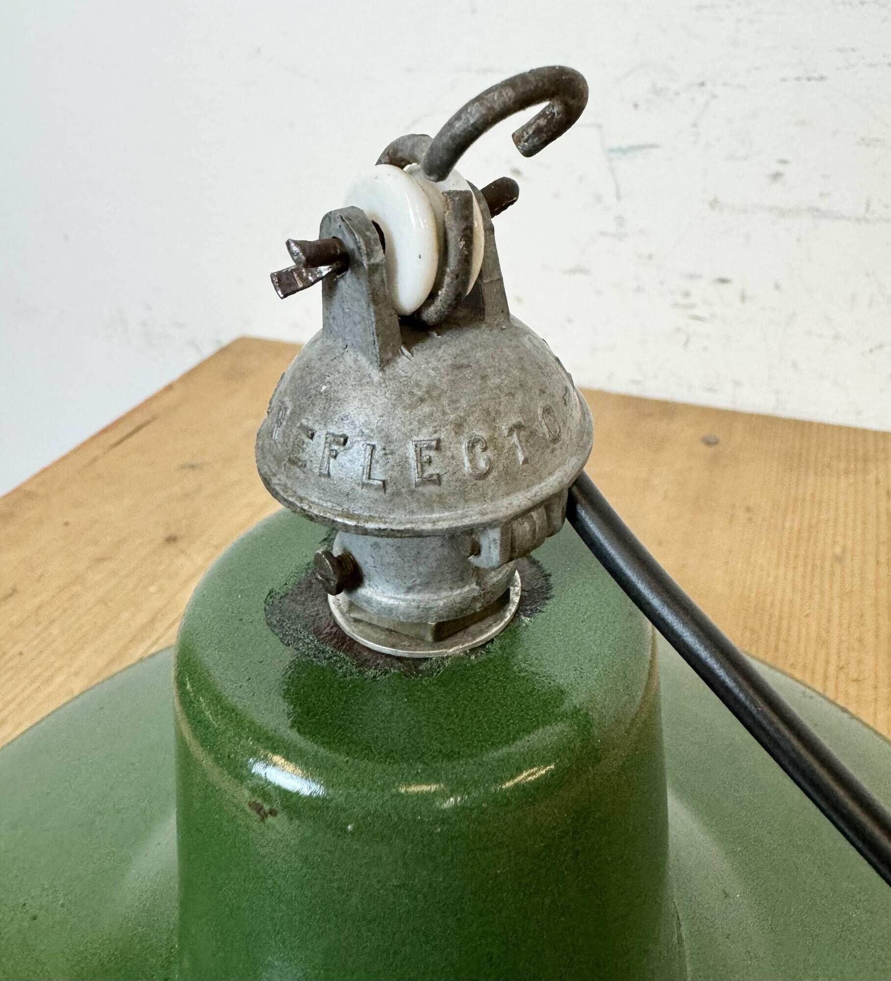 Industrial French Green Enamel Factory Lamp, 1960s