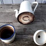 White and blue enamelled coffee maker