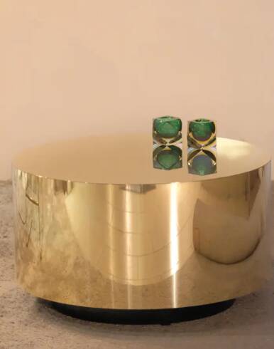 Contemporary handcrafted brass coffee table, Lune collection.