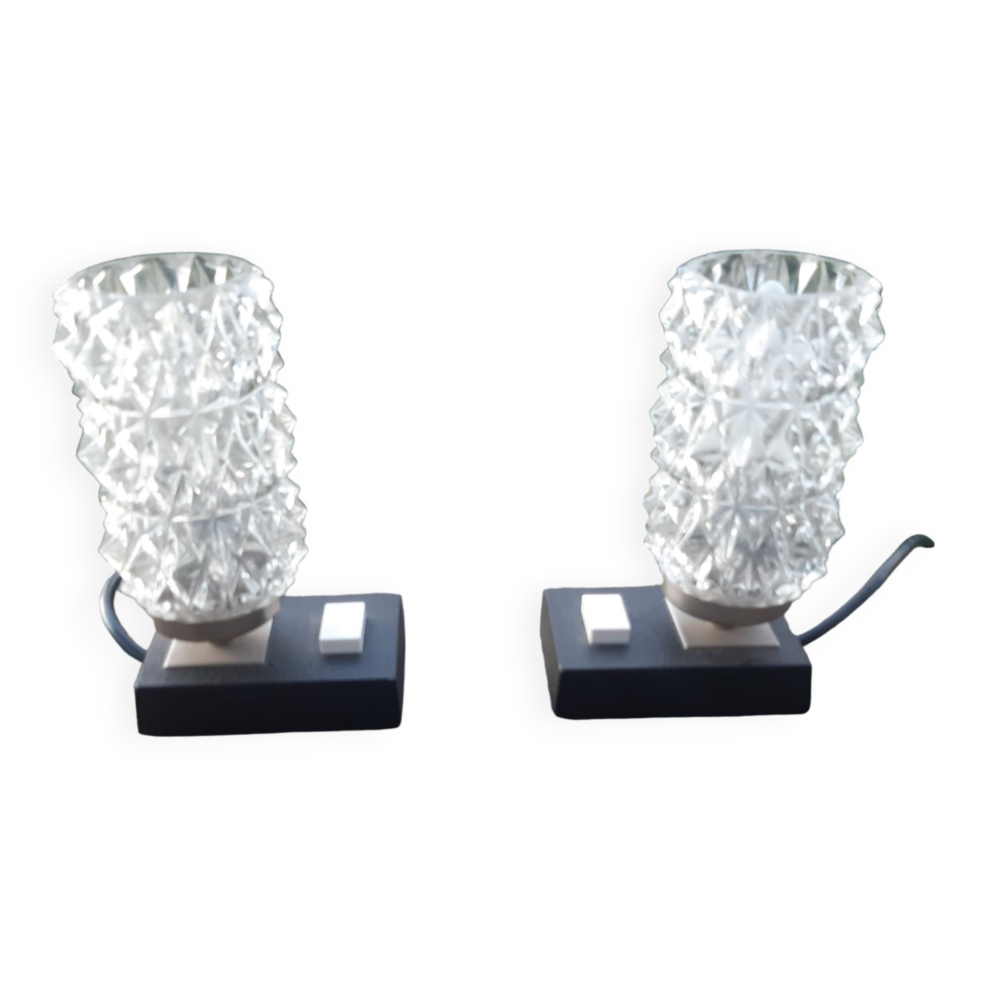 Hillebrand lamps chiseled glass 70s, set of 2