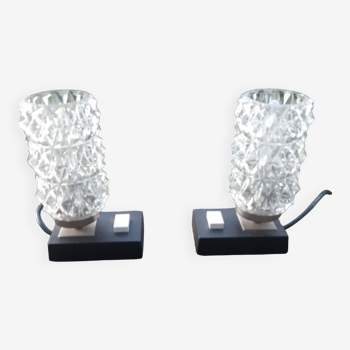 Hillebrand lamps chiseled glass 70s, set of 2