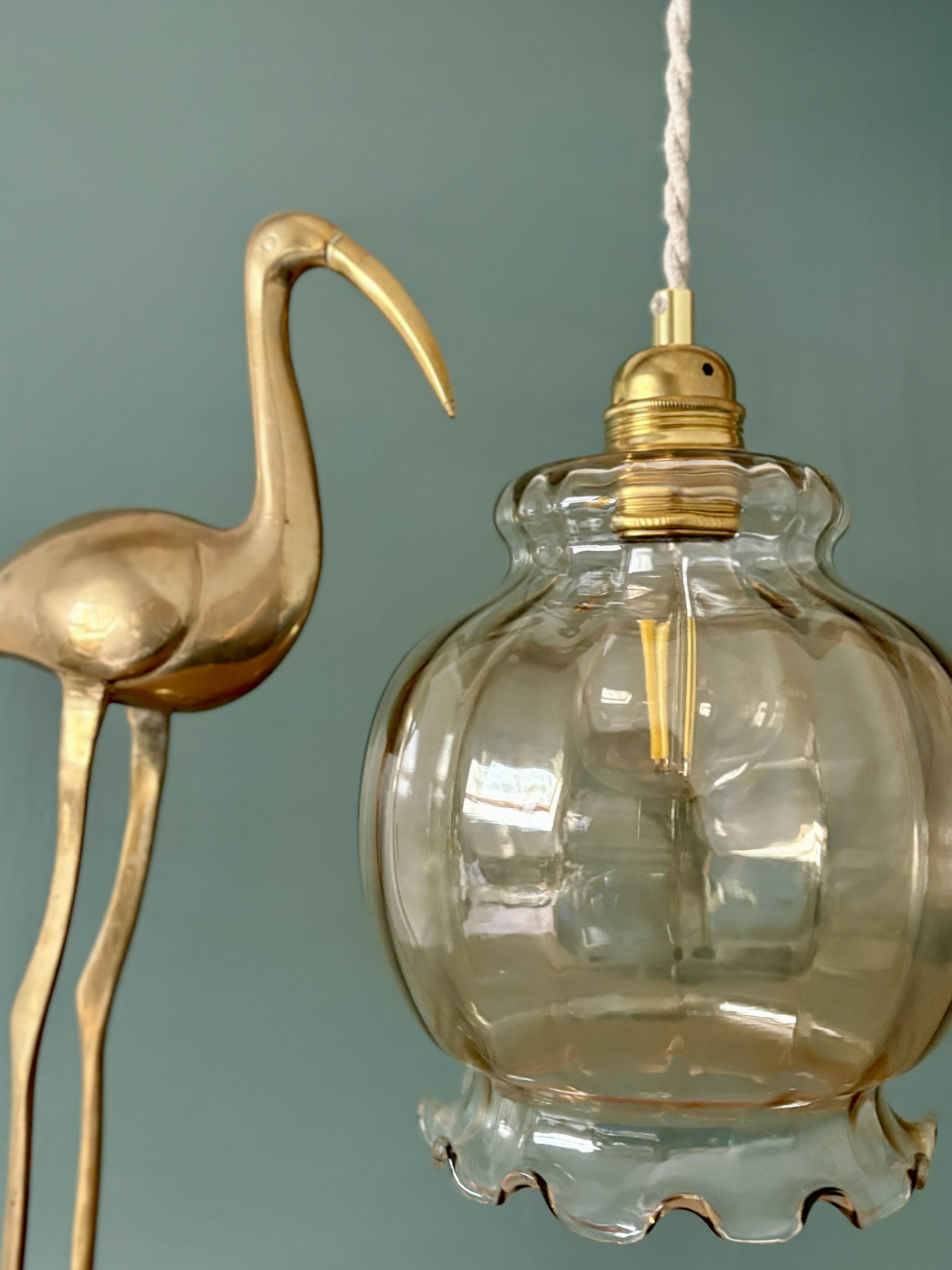 XL vintage globe pendant light in amber glass