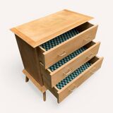 Vintage chest of drawers with compass feet, solid raw beech, 1960s