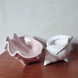 Duo of ceramic shell-shaped storage compartments