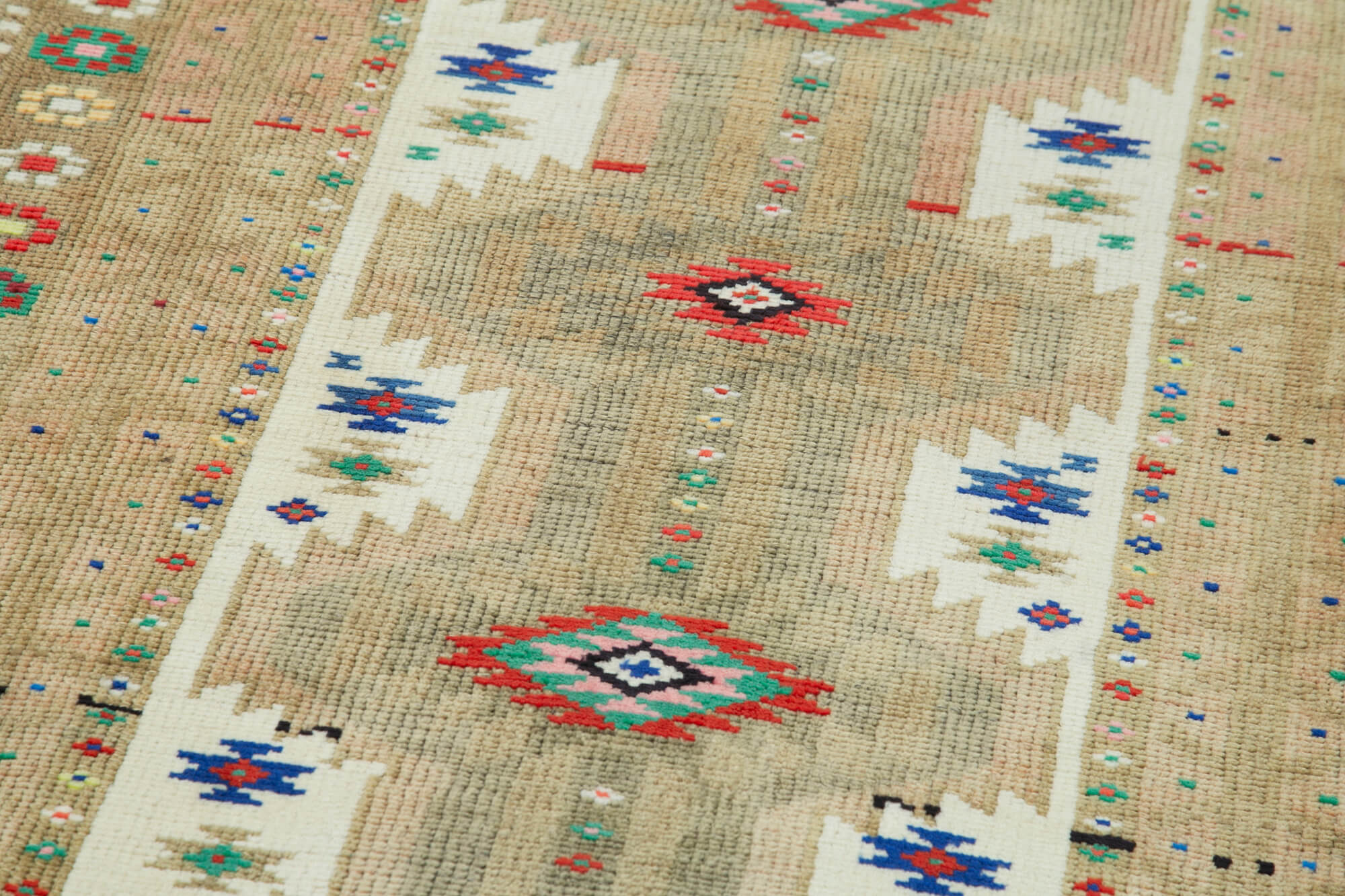 Hand-knotted turkish beige runner carpet 95 cm x 368 cm