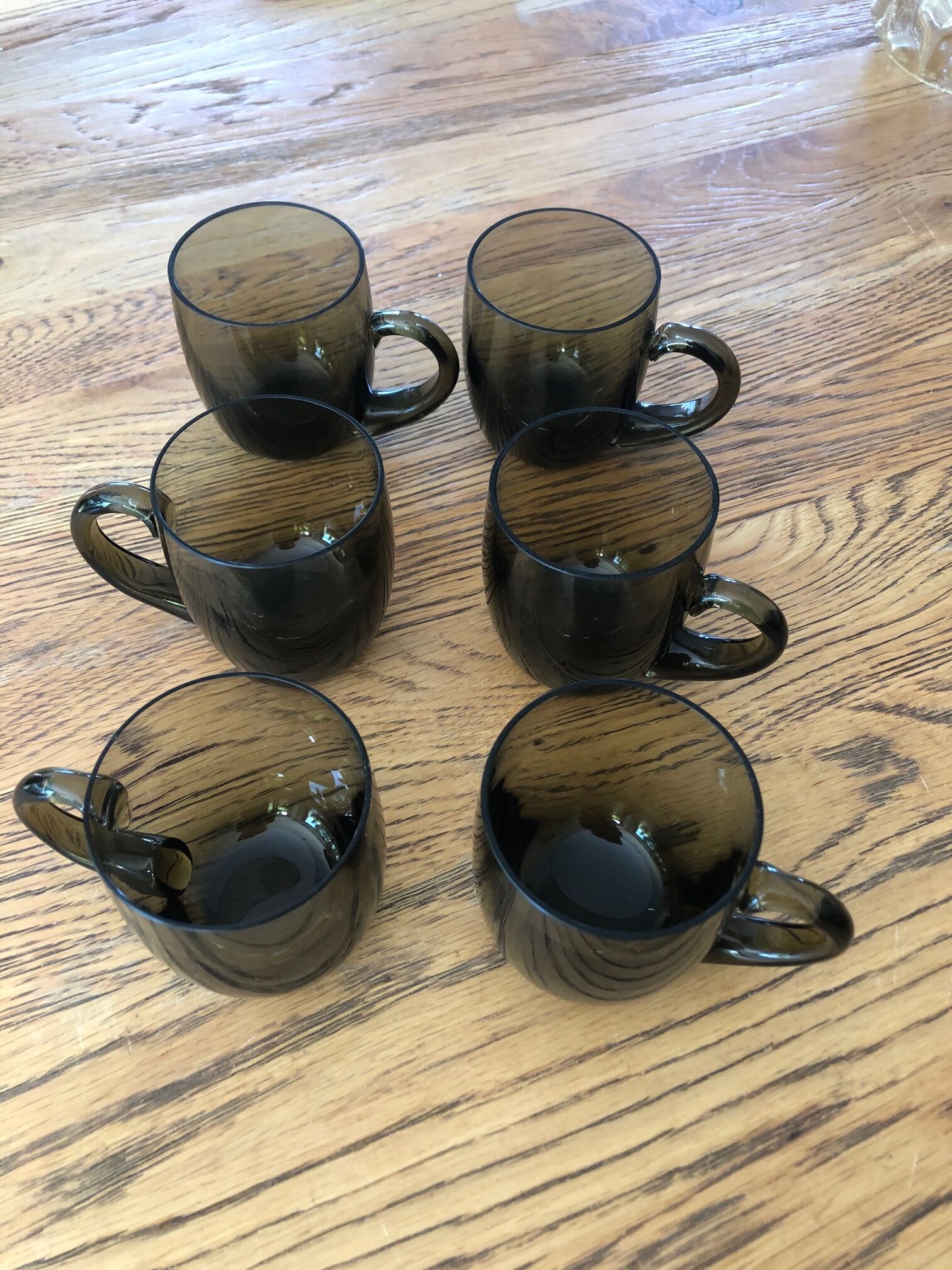 Lot coffee cups in smoked brown glass 70s, rounded shape, beautiful handcrafted.