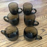 Lot coffee cups in smoked brown glass 70s, rounded shape, beautiful handcrafted.