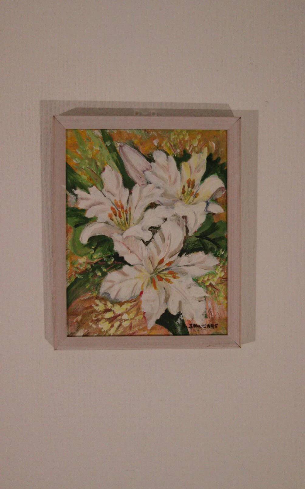 Original Swedish oil on panel from the mid-century – white lilies