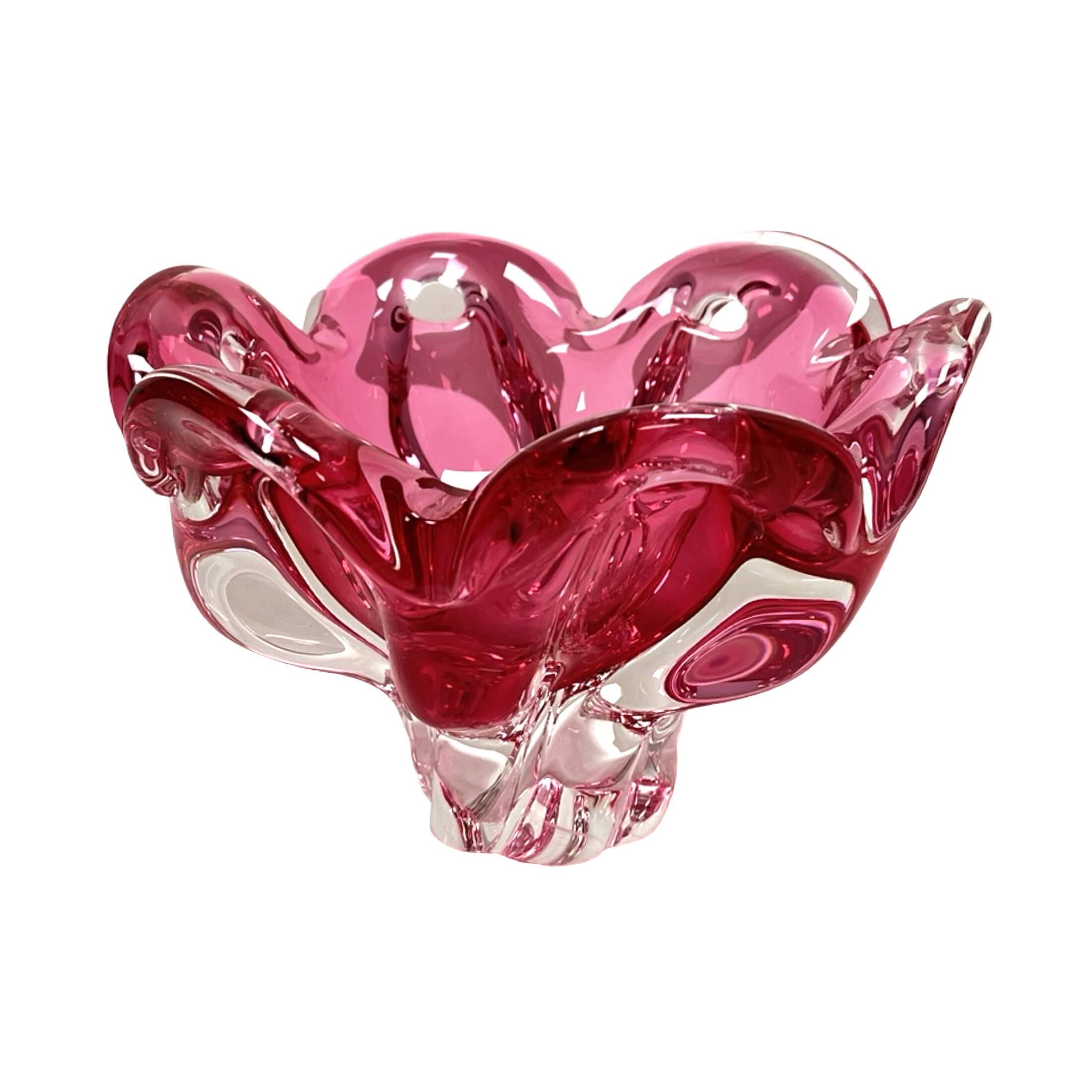 Bol en verre rose Chřibská, Josef Hospodka, Bohême vintage, années 1960